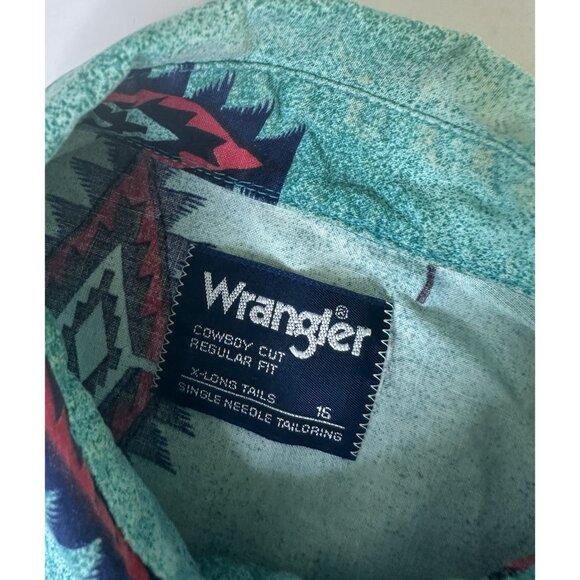 Wrangler Aztec Button Up Short Sleeve Men’s Cowboy 16 Large Blue VTG - Picture 3 of 7
